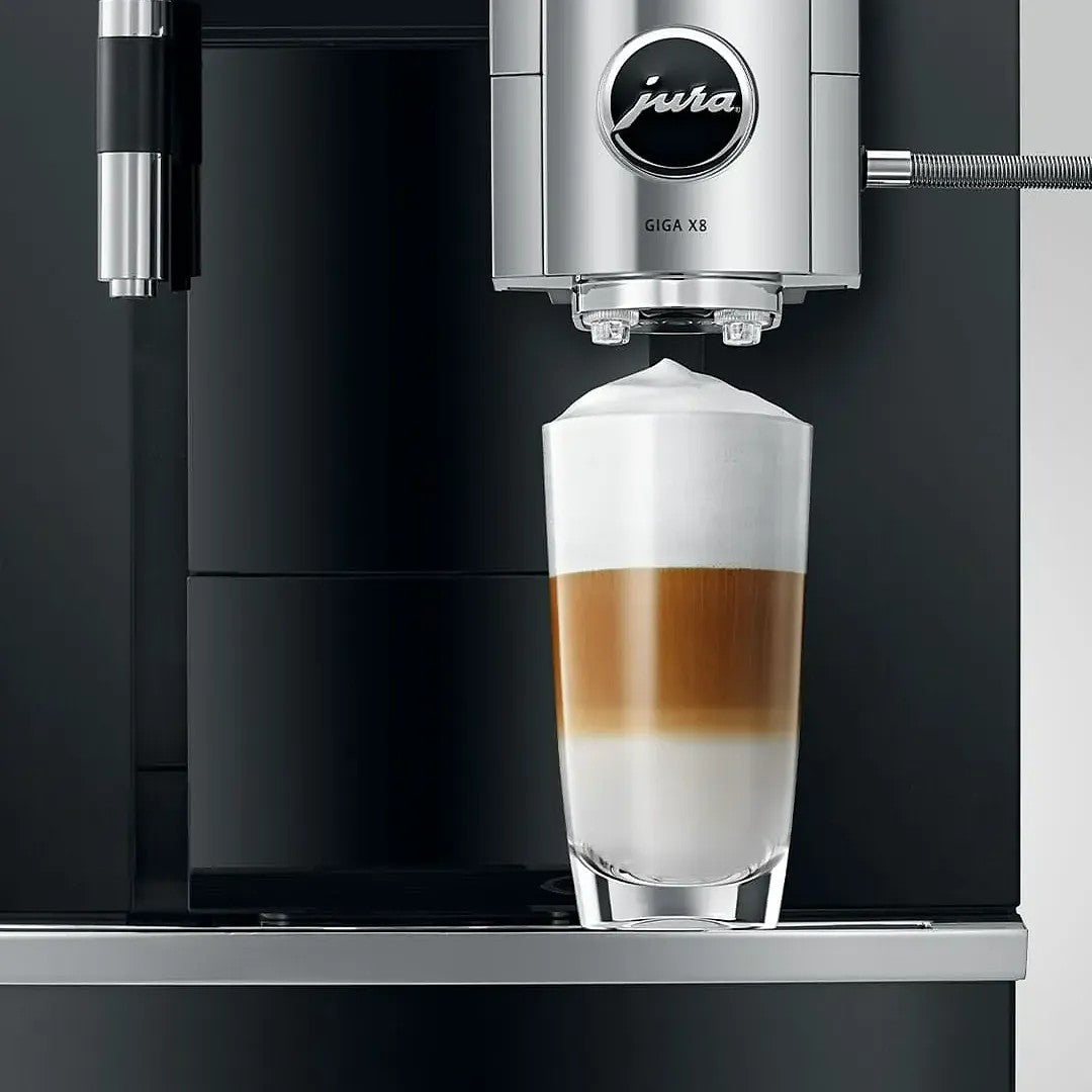 Jura Giga X8 making latte with milk frother