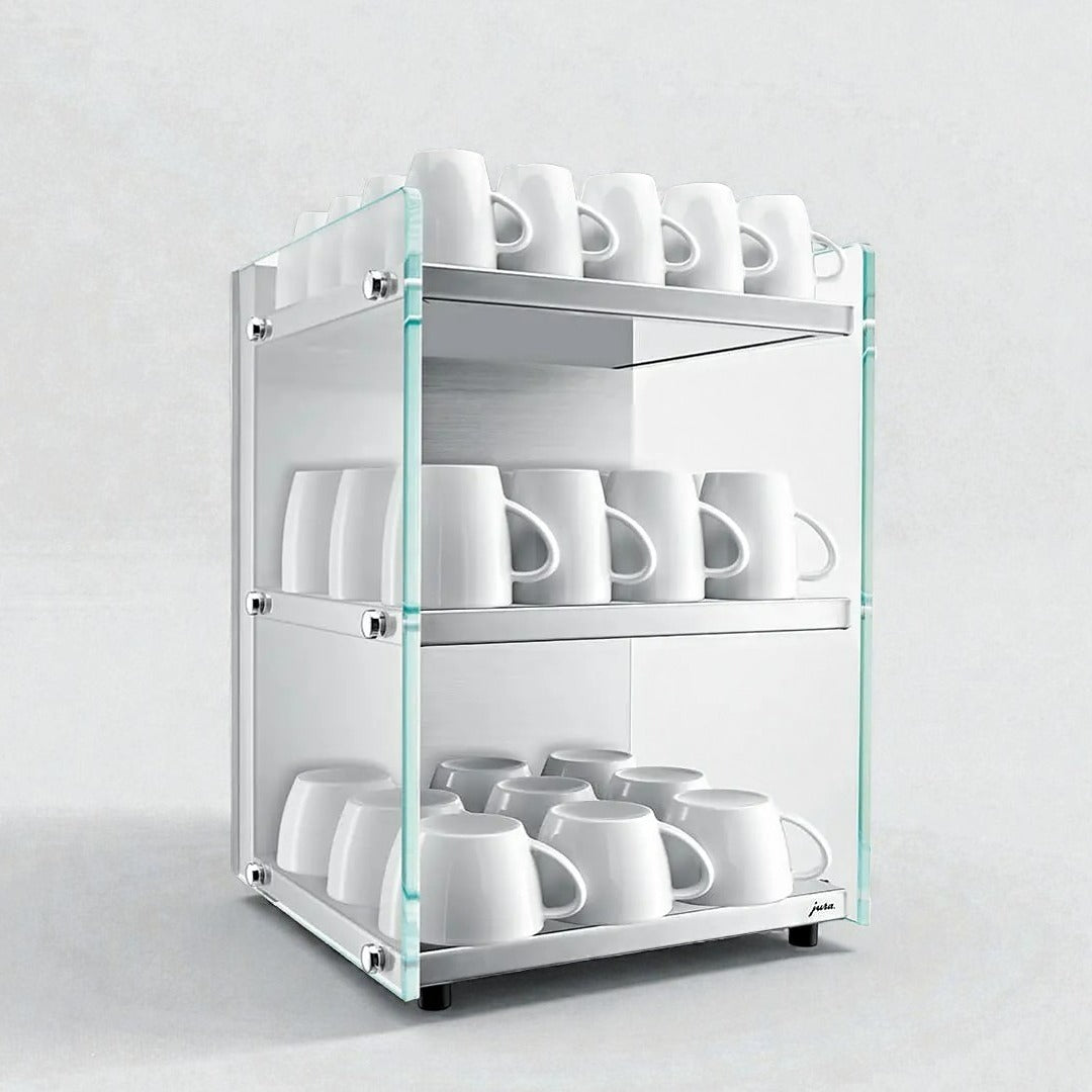 Jura Glass Cup Warmer side view showing elegant profile